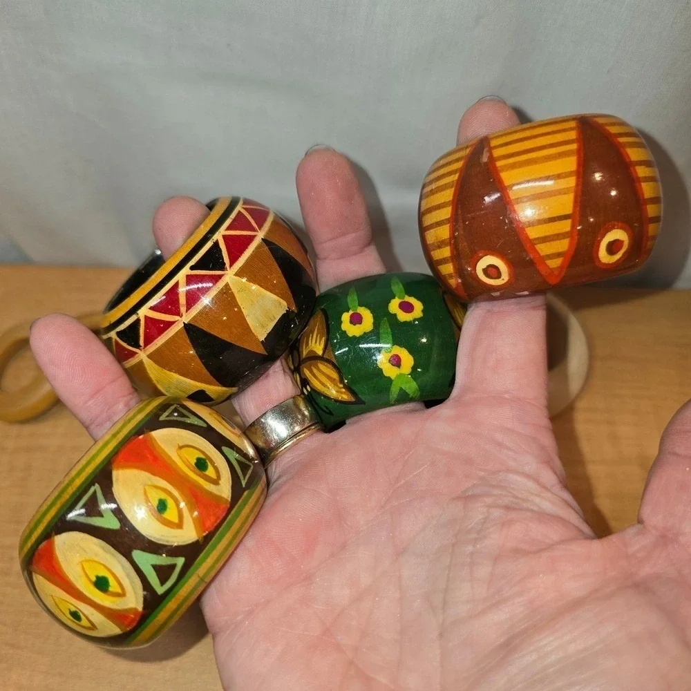 8 Total - Set of 4 Wooden Hand-Painted 2